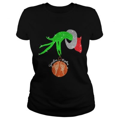 Ladies Tee Grinch Hand Holding Ornament Smilin Rylean