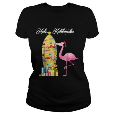 Ladies Tee Hawaii Mele Kalikimaka Flamingo Hawaiian Christmas