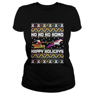 Ladies Tee Official Santa riding unicorn Ho Ho Ho Homo happy holidays