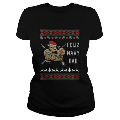 Ladies Tee Popeye Feliz Navy Dad Christmas shirt