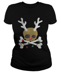 Ladies Tee Skull Reindeer light christmas shirt