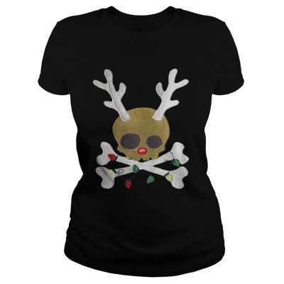 Ladies Tee Skull Reindeer light christmas shirt