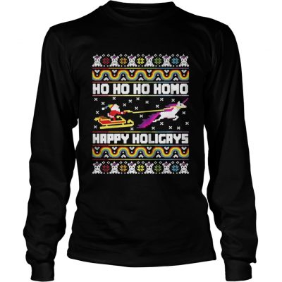 Longsleeve Tee Official Santa riding unicorn Ho Ho Ho Homo happy holidays