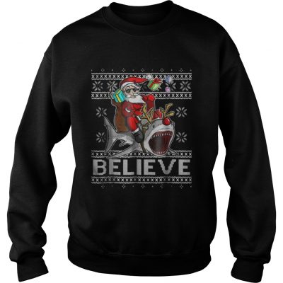 Sweatshirt Believe in Santa Riding Shark Christmas Ugly