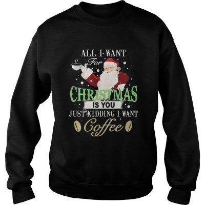 Sweatshirt Santa Claus all I want for Christmas is you just kidding I want coffee