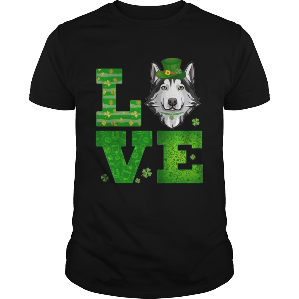 Love Husky St Patricks Day Green Shamrock T-Shirt