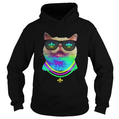 Hoodie Cat Face Mardi Gras Sunglasses Beads TShirt