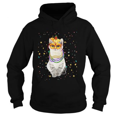 Hoodie Mardi Gras Cat Mask Beads TShirt