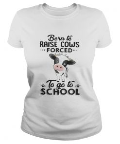 Ladies Tee Born to raise cows forced to go to school shirt