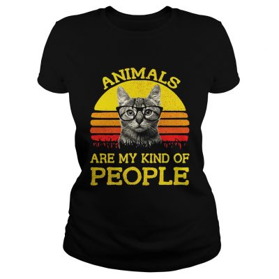 Ladies Tee Cat animals are my kind of people retro shirt