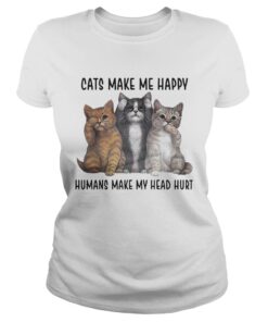 Ladies Tee Cats make me happy humans make my head hurt shirt