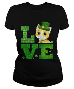 Ladies Tee Love Cat St Patricks Day Green Shamrock TShirt