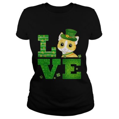 Ladies Tee Love Cat St Patricks Day Green Shamrock TShirt