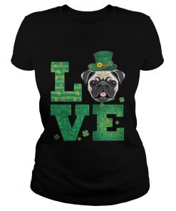 Ladies Tee Love Pug St Patricks Day Green Shamrock TShirt