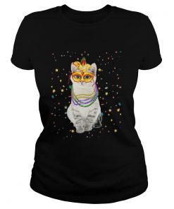 Ladies Tee Mardi Gras Cat Mask Beads TShirt