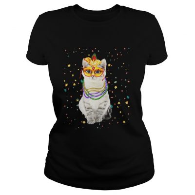 Ladies Tee Mardi Gras Cat Mask Beads TShirt