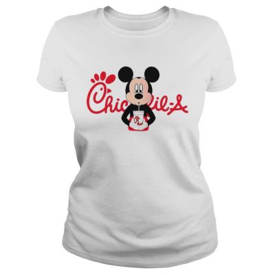 Ladies Tee Mickey mouse drinking ChickfilA shirt