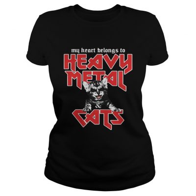 Ladies Tee My heart belongs to heavy metal and cats shirt