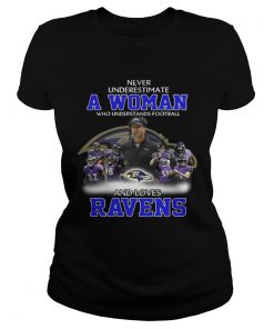 Ladies Tee Never Underestimate a Woman Who Understands Football And Loves Ravens Tshirt