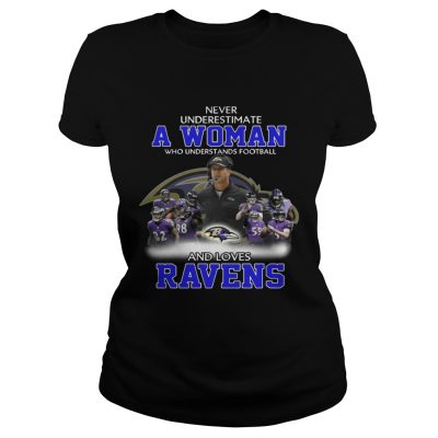 Ladies Tee Never Underestimate a Woman Who Understands Football And Loves Ravens Tshirt