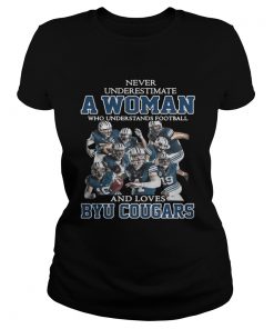 Ladies Tee Never underestimate a woman who understands football and Byu Cougars shirt