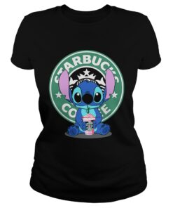 Ladies Tee Stitch drinking Starbucks coffee shirt