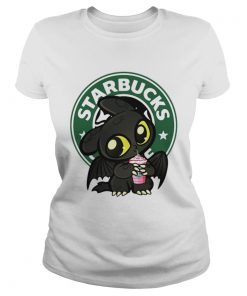 Ladies Tee Toothless drinking Starbucks coffee shirt