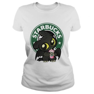 Ladies Tee Toothless drinking Starbucks coffee shirt