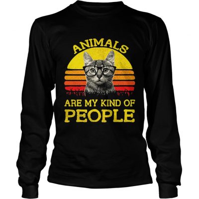 Longsleeve Tee Cat animals are my kind of people retro shirt