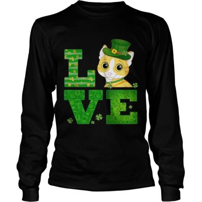 Longsleeve Tee Love Cat St Patricks Day Green Shamrock TShirt