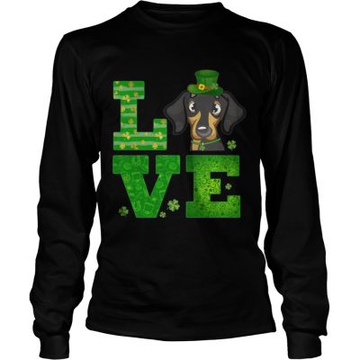 Longsleeve Tee Love Dachshund St Patricks Day Green Shamrock TShirt