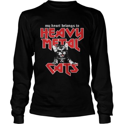 Longsleeve Tee My heart belongs to heavy metal and cats shirt