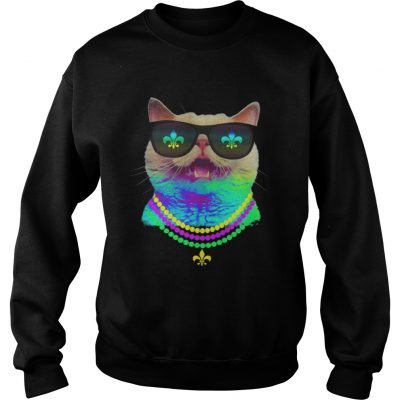 Sweatshirt Cat Face Mardi Gras Sunglasses Beads TShirt