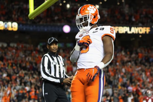 Travis Etienne celebrated his second touchdown of the game