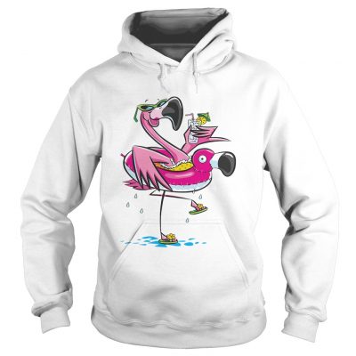 Hoodie Flamingo on the flamingo float tube drinking juice shirt