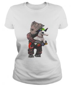 Ladies Tee Baby Groot hug unicorn shirt