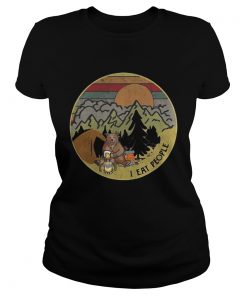 Ladies Tee Bear camping I eat people sunset retro shirt