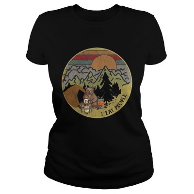 Ladies Tee Bear camping I eat people sunset retro shirt