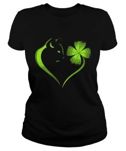 Ladies Tee Cat Irish Four leaf clover heart T-Shirt