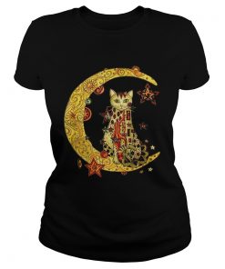 Ladies Tee Cat on the moon Cat humor animalday shirt