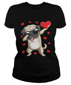 Ladies Tee Dabbing Pug Valentines Day Dog Lover Heart Shirt