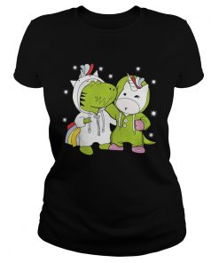 Ladies Tee Dinosaur and Unicorn are best friends shirt