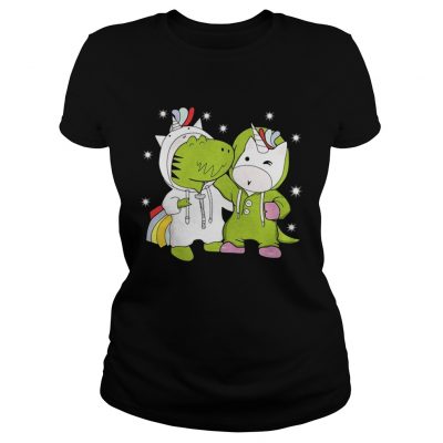 Ladies Tee Dinosaur and Unicorn are best friends shirt