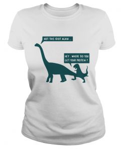 Ladies Tee Dinosaurs not this idiot again hey where do you get your protein shirt