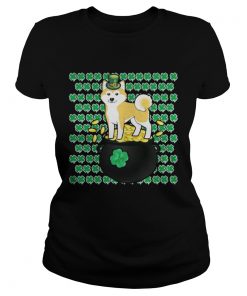 Ladies Tee Lucky Shiba Inu Shamrock St Patricks Day Shirt