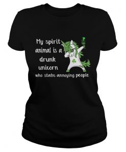 Ladies Tee My spirit animal is a drunk unicorn who stabs annoying people shirt