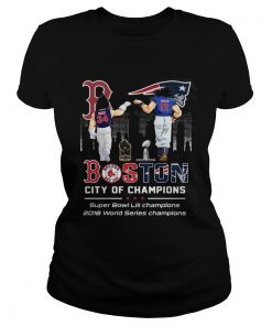 Ladies Tee Songoku and Vegeta Tom Brady and David Ortiz Boston City of Champions Super Bowl Shirt