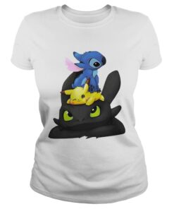 Ladies Tee Stitch Pikachu and Toothless shirt