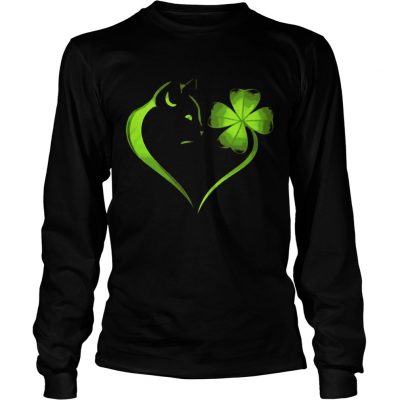 Longsleeve Tee Cat Irish Four leaf clover heart T-Shirt