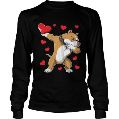 Longsleeve Tee Dabbing Pit Bull Valentines Day Dog Lover Heart Shirt